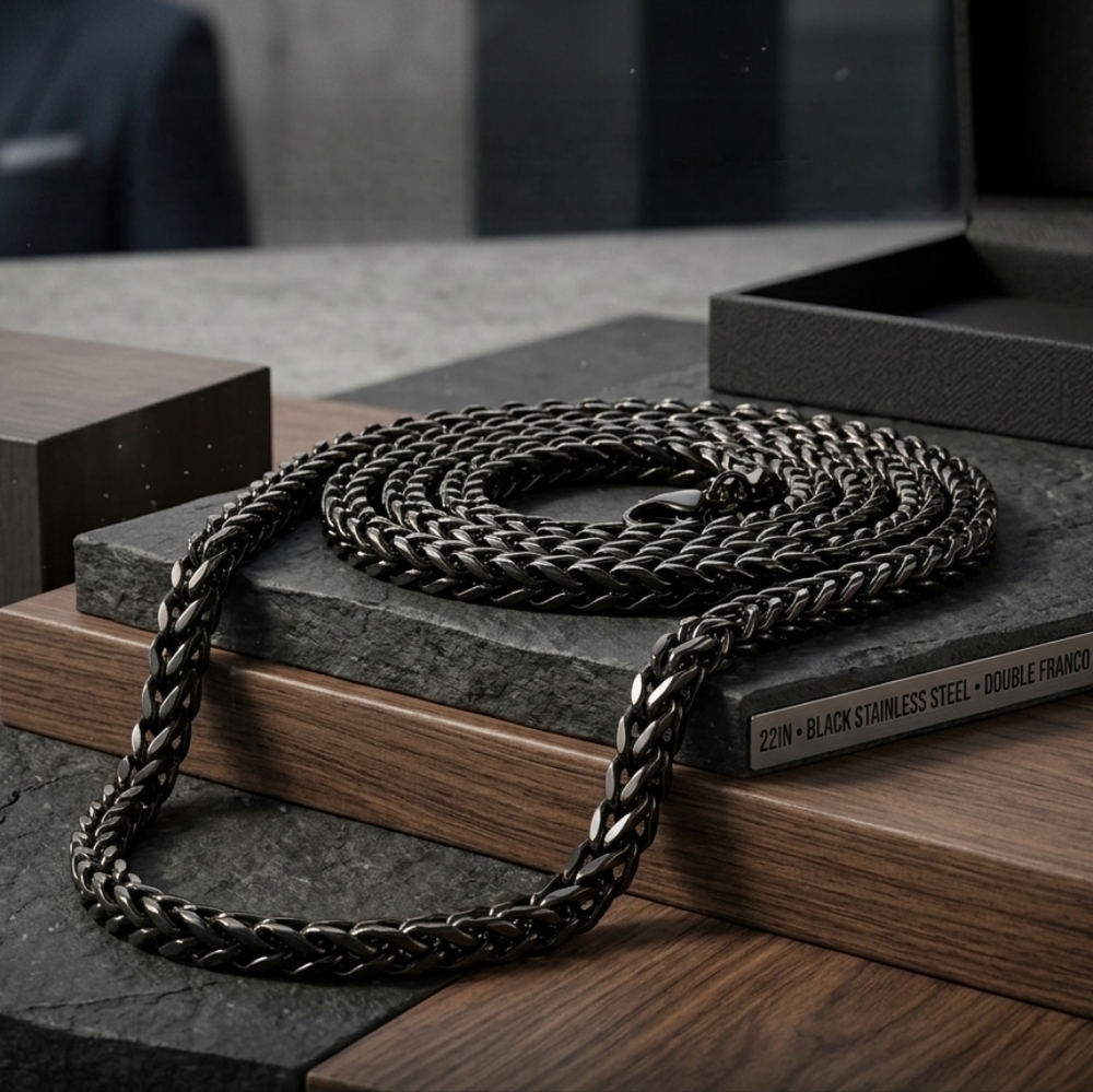 Black Stainless Steel Double Franco Weave 22" Chain